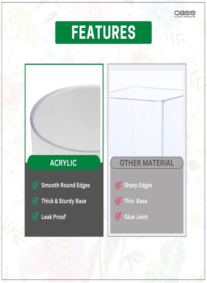 Oasis Pack of 2 Acrylic Unbreakable Classic Flower Vases for Table Centerpiece, Home Decor, Floral Arrangement, Office, Events, Gifting & More - Cylinder Clear - Image 4